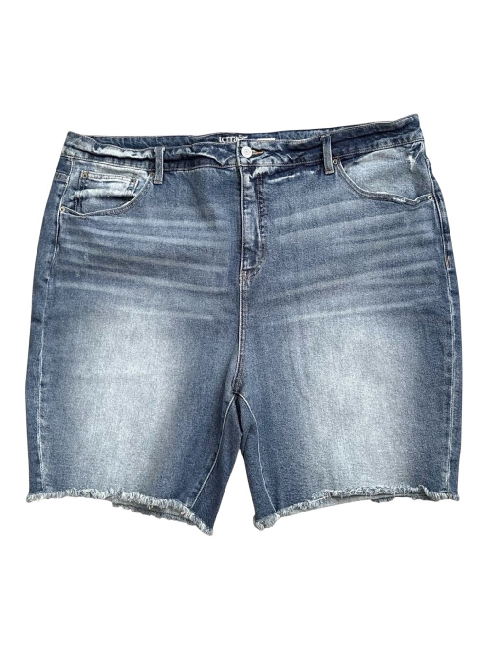 Terra & Sky Jean Shorts Womens Plus 24W Blue Denim High Rise Distressed Cutoff